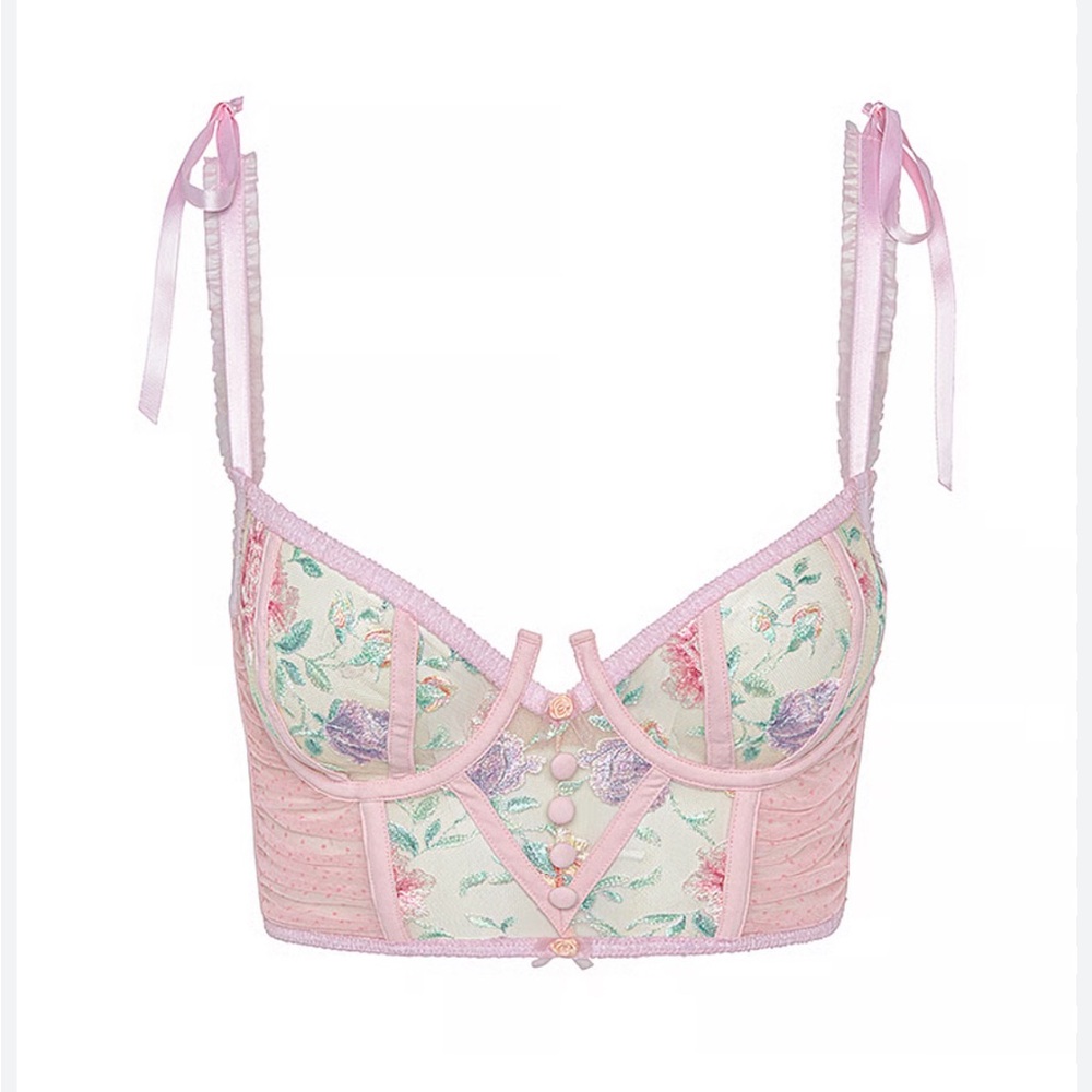 For Love And Lemons Pink and Green Floral Bra Top